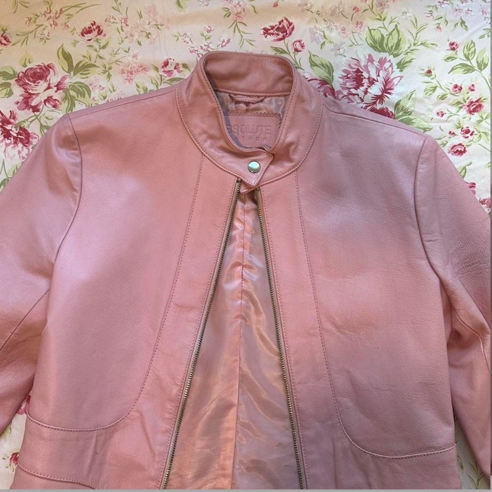 Baby pink real genuine leather motorcycle jacket